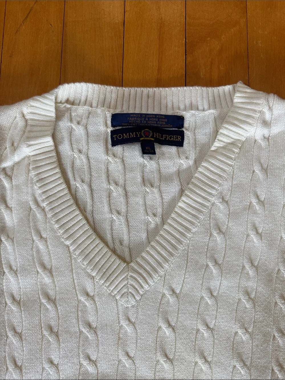 Tommy Hilfiger vintage cream Cable Knit V-Neck Sweater Vest size XL